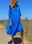 Robe de Grande Taille Mi-longue Élégante Décontractée à Col en V