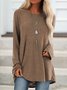 Top Gris Coton Décontracté Col Rond Unicolore manches longues ample et confortable