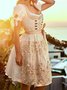 Femmes Floral Motif Vert Col Carré Confortable avec Poches Robe Mi-Longue Décontracté