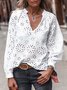 Haut en dentelle Blanc Col V Patchwork Tops Décontractés