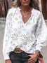 Haut en dentelle Blanc Col V Patchwork Tops Décontractés