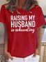 T-shirts Femmes Décontracté Imprimé de Lettre Été Coton Col Rond Micro-élasticité Quotidien Manches Courtes Droit