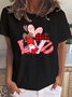 T-shirts Femmes Décontracté Coeur/cordé Été Col Rond Léger Manches Courtes Ample en Mélangé de Coton Droit
