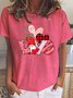 T-shirts Femmes Décontracté Coeur/cordé Été Col Rond Léger Manches Courtes Ample en Mélangé de Coton Droit