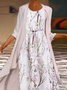 Robe bohème chic Floral Décontracté Manches Courtes Tissé Robe Avec Manteau
