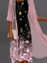 Robe en dentelle Deux Pièces Floral Sans Manches à Col Rond Imprimé Robe Avec Trois Trimestre Manteau