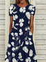 Robes Été Décontracté Floral Motif Naturel Pull-over Manches Courtes Ample Trapèze Régulier pour Femmes
