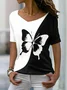 T-shirts Femmes Été Décontracté Imprimé d'Animal image Col V Aucune élasticité Quotidien Pull-over Manches Courtes T.-N.-L.