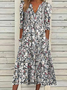 Robe chemise femme floral bohème col v décontracté demi manche