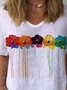Chemisiers1 Floral Été Décontracté Coton Aucune élasticité Manches Courtes Ample Régulier Droit pour Femmes