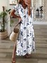 Robe longue bohème Floral Col V Manches Courtes de Grande Taille Décontractée