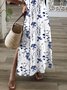 Robe longue bohème Floral Col V Manches Courtes de Grande Taille Décontractée