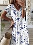 Robe longue bohème Floral Col V Manches Courtes de Grande Taille Décontractée