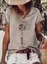 Décontracté Pissenlit Manches Courtes à Col Rond de Grande Taille Imprimé Tops T-shirts