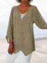 Chemise Femme en Lin Ample Manches Longues Asymétrique