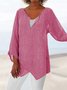 Chemise Femme en Lin Ample Manches Longues Asymétrique