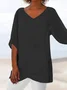 Décontracté Manches 3/4 Col V Tops de Grande Taille