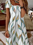 Femmes Abstrait Blanc Col Carré Confortable Robe Maxi Décontracté