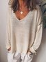 Décontracté Col V en Mélangé de Coton Manches Longues T-shirt