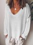 Décontracté Col V en Mélangé de Coton Manches Longues T-shirt