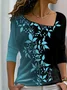 T-shirt Femmes Décontracté Feuille Automne Col V Léger Ample Manches Longues Régulier Droit
