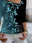 T-shirt Femmes Décontracté Feuille Automne Col V Léger Ample Manches Longues Régulier Droit