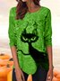 T-shirts Femmes Décontracté Printemps / Automne Imprimé d'Animal image Ample Jersey Toussaint Droit Régulier T.-N.-L.