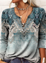 T-shirts Boho Ethnique Printemps / Automne Jersey Manches Longues Régulier Régulier Col mi-ouvert N / A pour Femmes