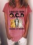 T-shirts Décontracté Été Chat Ample Manches Courtes Col Rond Régulier Droit Régulier pour Femmes