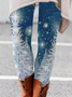 Pantalons De Yoga Décontracté Hiver Flocon de Neige Naturel Quotidien Jersey Long H-ligne Régulier pour Femmes