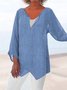 Chemise Femme en Lin Ample Manches Longues Asymétrique