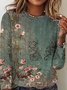 T-Chemise Décontracté Floral Automne Ample Meilleure vente Manches Longues Col Rond Régulier H-ligne pour Femmes
