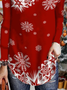 T-Chemise Décontracté Hiver Flocon de Neige Micro-Élasticité Ample Jersey Noël Manches Longues H-ligne pour Femmes