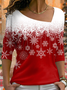 T-Chemise Décontracté Hiver Noël Micro-Élasticité Jersey Noël Asymétrique H-ligne Régulier pour Femmes