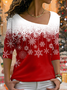 T-Chemise Décontracté Hiver Noël Micro-Élasticité Jersey Noël Asymétrique H-ligne Régulier pour Femmes
