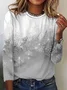 T-Chemise Décontracté Automne Noël Micro-Élasticité Ample Noël Col Rond H-ligne Régulier pour Femmes