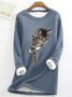 Sweat-shirts Printemps / Automne Simple Chat Polyester Micro-élasticité Quotidien Ample Manches Longues Col Rond pour Femmes