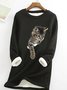 Sweat-shirts Printemps / Automne Simple Chat Polyester Micro-élasticité Quotidien Ample Manches Longues Col Rond pour Femmes