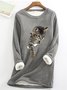 Sweat-shirts Printemps / Automne Simple Chat Polyester Micro-élasticité Quotidien Ample Manches Longues Col Rond pour Femmes