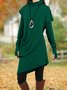 Femmes Plain Noir Col Roulé Confortable Robe Mi-Longue Décontracté