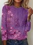 T-Chemise Décontracté Floral Automne Ample Meilleure vente Manches Longues Col Rond Régulier H-ligne pour Femmes