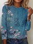 T-Chemise Décontracté Floral Automne Ample Meilleure vente Manches Longues Col Rond Régulier H-ligne pour Femmes