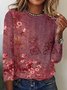 T-Chemise Décontracté Floral Automne Ample Meilleure vente Manches Longues Col Rond Régulier H-ligne pour Femmes