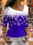T-Chemise Décontracté Hiver Noël Micro-Élasticité Jersey Noël Asymétrique H-ligne Régulier pour Femmes