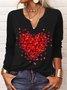 T-Chemise Décontracté Printemps Coeur/cordé Col V Quotidien Ample Jersey Manches Longues Régulier pour Femmes