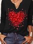 T-Chemise Décontracté Printemps Coeur/cordé Col V Quotidien Ample Jersey Manches Longues Régulier pour Femmes