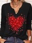 T-Chemise Décontracté Printemps Coeur/cordé Col V Quotidien Ample Jersey Manches Longues Régulier pour Femmes