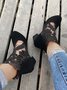 Bottes Femme Bloc de Couleur Été Élégant Dentelle Fête Faux Suède PU Caoutchouc Sandales Bottes
