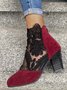 Bottes Femme Bloc de Couleur Été Élégant Dentelle Fête Faux Suède PU Caoutchouc Sandales Bottes