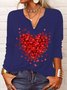 T-Chemise Décontracté Printemps Coeur/cordé Col V Quotidien Ample Jersey Manches Longues Régulier pour Femmes